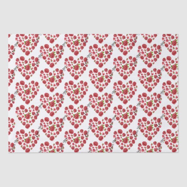 Papel De Seda Romântico Eu Te Amo Corações Rosas vermelhas (Frente )