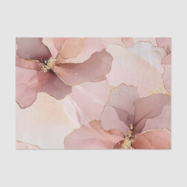 Papel De Seda Romântico Rosa Bege Dourado Floral Chá de Noiva (Frente )