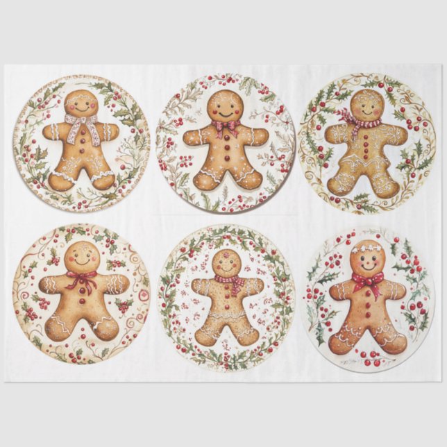 Papel De Seda Rondas do Gingerman de Natal (Frente )