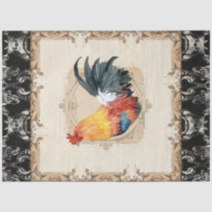 Papel De Seda Rooster Black Vintage Francês Damask Decoupage Tis