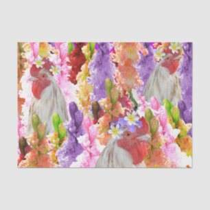 Papel De Seda Rooster Hollyhocks E Frangipanis,