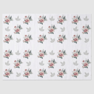 Papel De Seda Rosa aguarela rosa com folhagem azul-turquesa