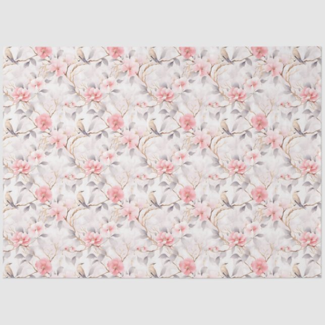 Papel De Seda Rosa Asian Floral Pássaro (Frente )