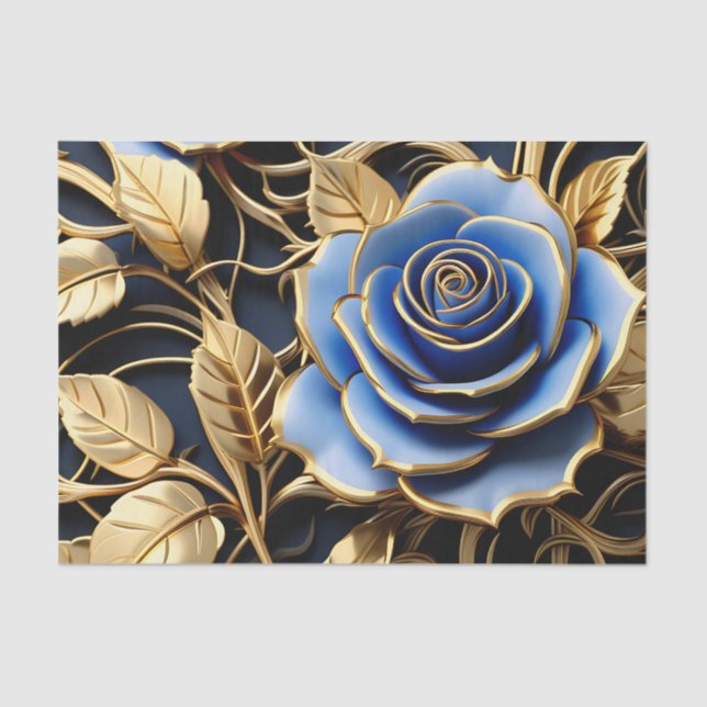 Papel De Seda Rosa Azul E Dourado Art Nouveau (Frente )