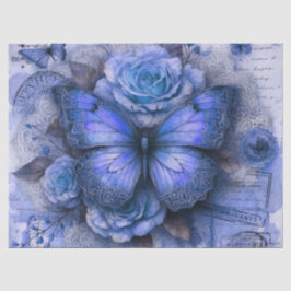Papel De Seda Rosa Azul Elegante Decoupage Floral Vintage