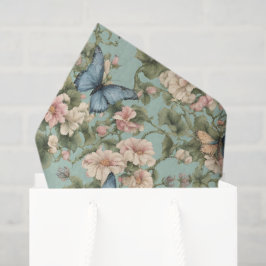 Papel De Seda Rosa Azul Floral e Borboleta Mais Suave