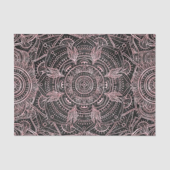 Papel De Seda Rosa Boho Cinza Dourada Mandala Design (Frente )