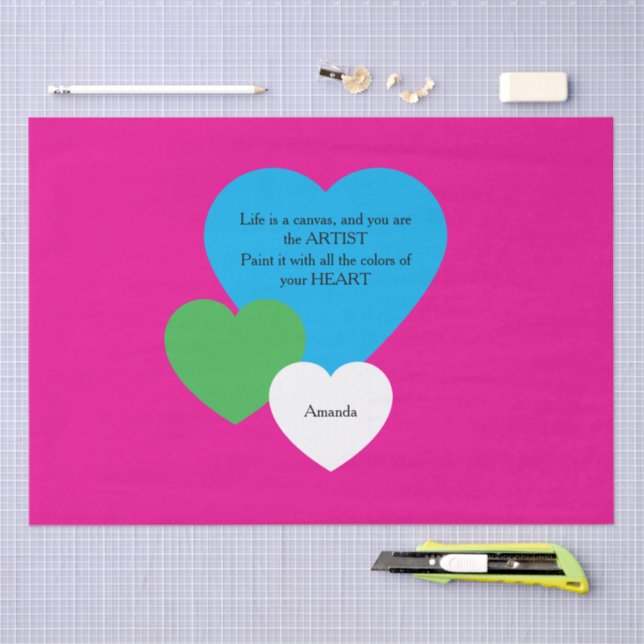 Papel de Seda Rosa c/ Corações (Arte )