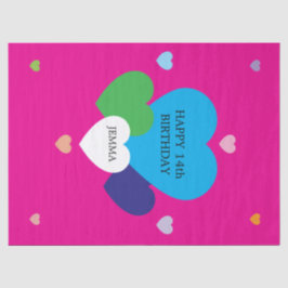 Papel De Seda Rosa c/ Corações de Aniversário 