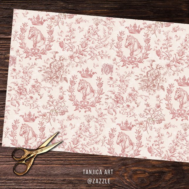 Papel De Seda Rosa Chic Beige Equestrian Toile Elegante (Criador carregado)