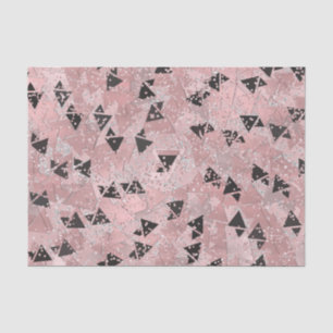Papel De Seda Rosa Corada em Ouro e Padrão de Triângulos Pretos
