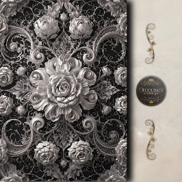Papel De Seda Rosa Damasco Preto Branco Decoupage