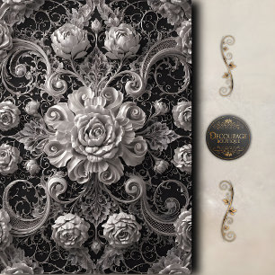 Papel De Seda Rosa Damasco Preto Branco Decoupage