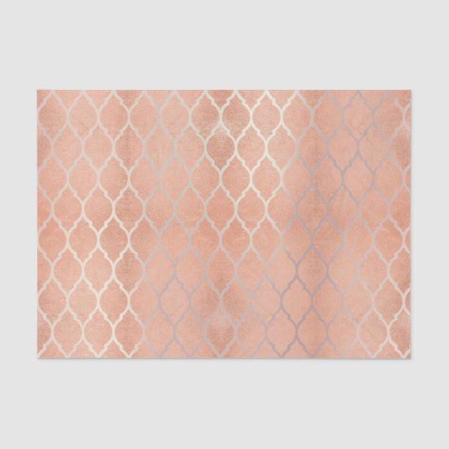 Papel De Seda Rosa de Coral Blush Metálico Dourado Quatrefoil (Frente )