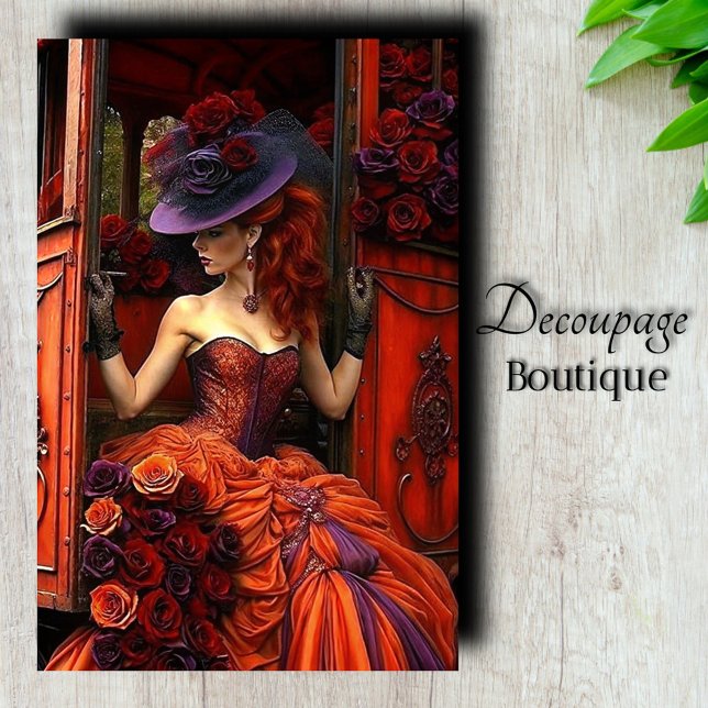 Papel De Seda Rosa de Fogo da Meia-Noite Decoupage (Midnight Fire Rose Decoupage Tissue Paper)