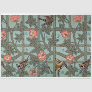 Papel De Seda Rosa de subida e Pássaro pequeno, William Morris