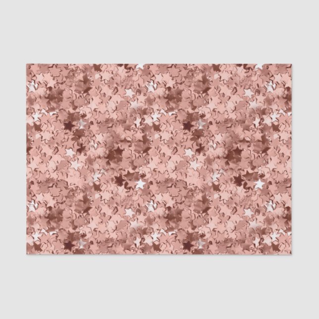 Papel De Seda Rosa Dourada estrela Confetti Aspecto Metálico (Frente )