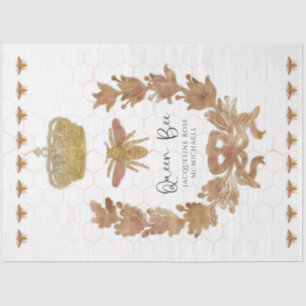 Papel De Seda Rosa Dourada Rainha Abelha Coroa Nome Bebê Dissoci