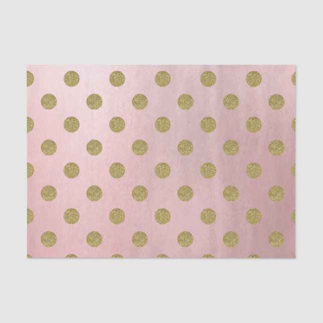 Papel De Seda Rosa Dourado Brilho Rosa Glam Pontos Polka Moderno (Frente )