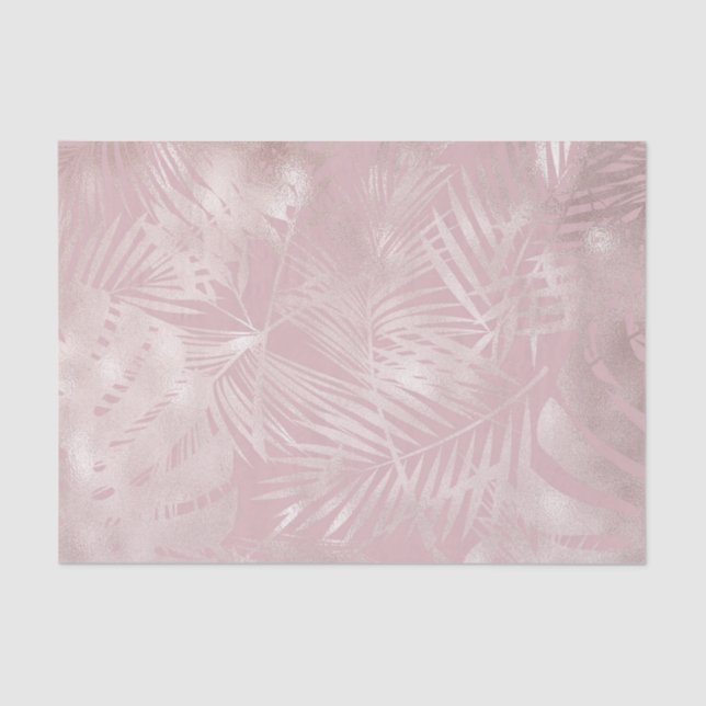 Papel De Seda Rosa Dourado Folhas de Palmeira Botânica Tropical (Frente )