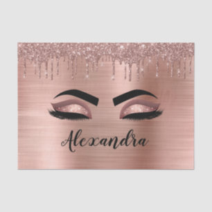 Papel De Seda Rosa Dourado Glitter Sparkle Eyelashes Monograma