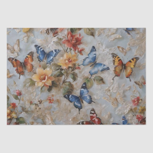 Papel De Seda Rosa e Borboletas Impressão/ (Frente )