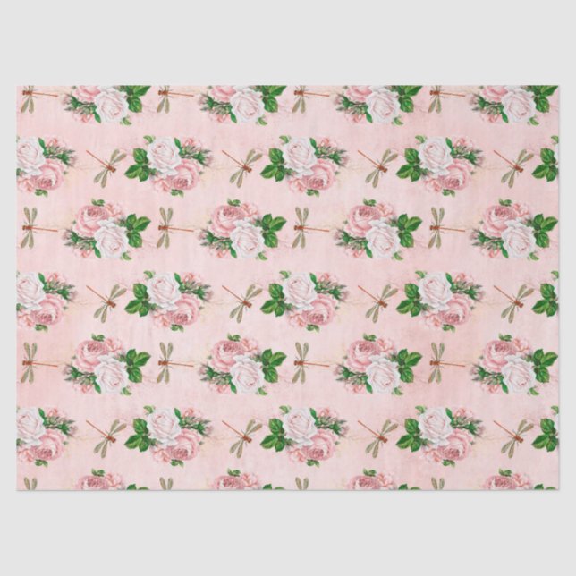 Papel De Seda Rosa e Dragonflies (Design 2) (Frente )