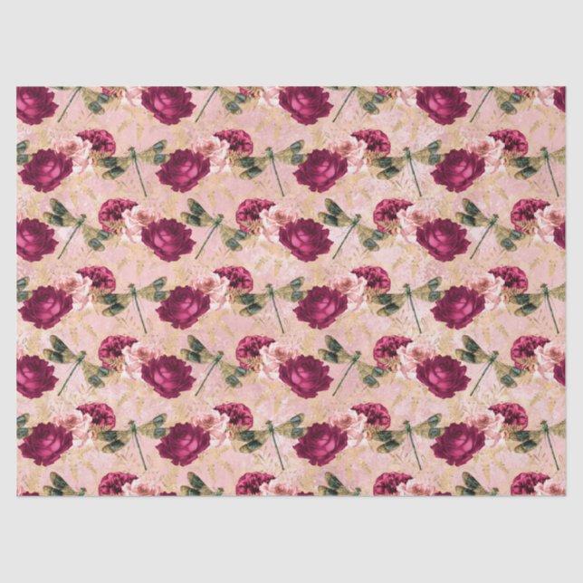 Papel De Seda Rosa e Dragonflies (Design 4) (Frente )