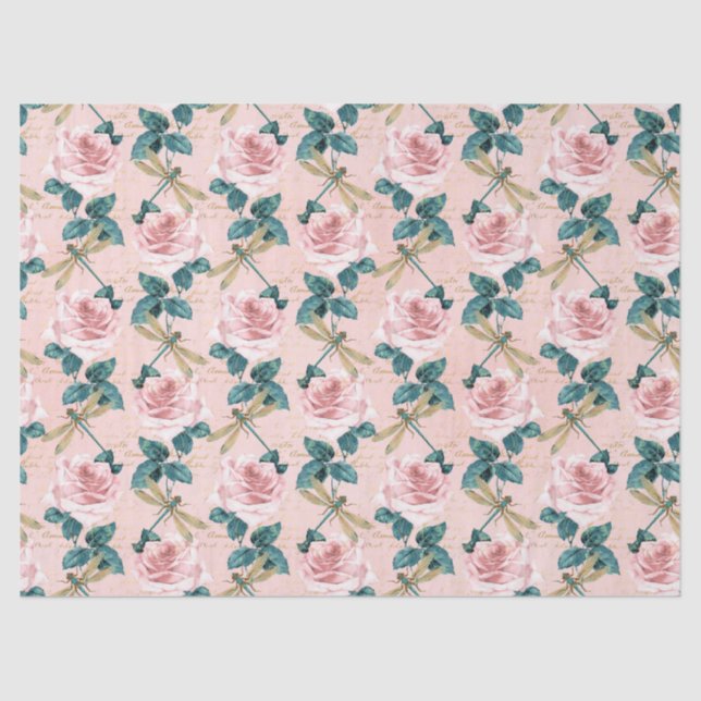Papel De Seda Rosa e Dragonflies (Design 6) (Frente )