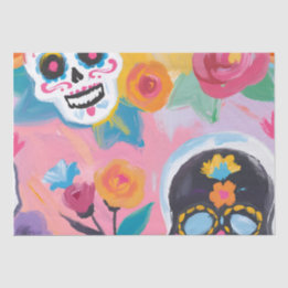 Papel De Seda Rosa e preto Floral Dia de Muertos