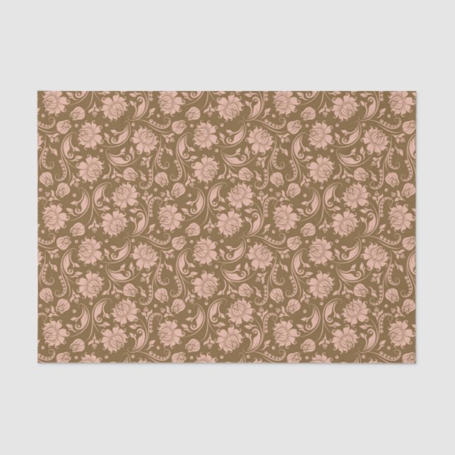 Papel De Seda Rosa e teste padrão floral de Brown (Frente )