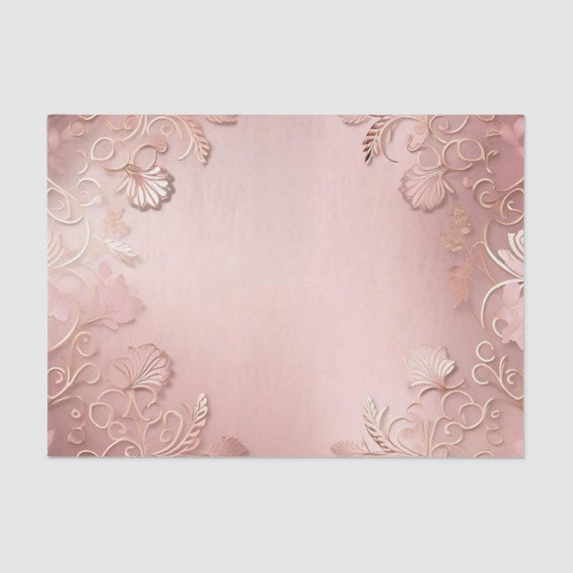 Papel De Seda Rosa Elegante Dourado E Floral Rosa (Frente )