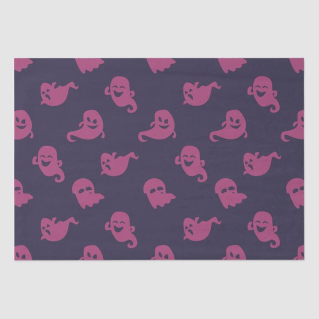 Papel De Seda Rosa Escuro Fantasmas Roxos Escuros Halloween (Frente )