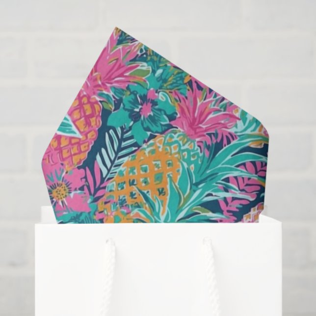 Papel De Seda Rosa Esmeralda Azul Marinho Abacaxis Preppy (Sacola de presentes)