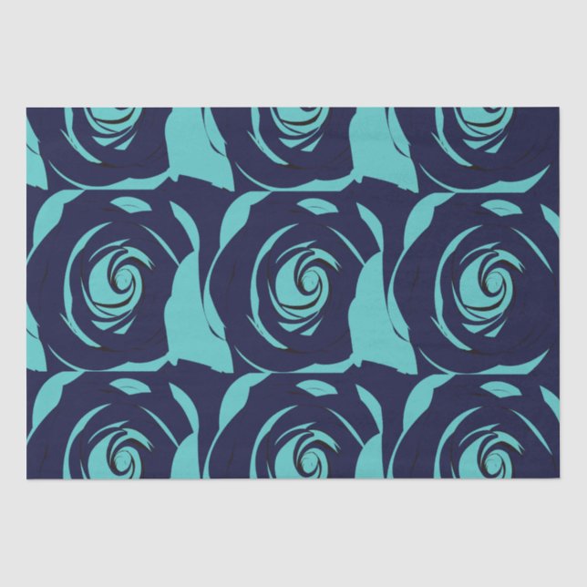 Papel De Seda Rosa Flor Azul Marinho Azul  (Frente )