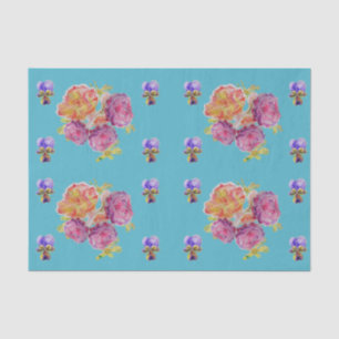 Papel De Seda Rosa Flor De Rosa Bonito De Turquesa Floral