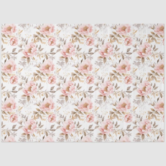 Papel De Seda Rosa Floral Asiático Cor-de-Rosa (Frente )