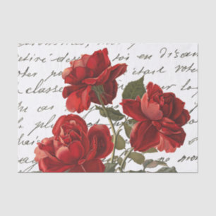 Papel De Seda Rosa Floral Vintage Vermelho Roteiro Francês