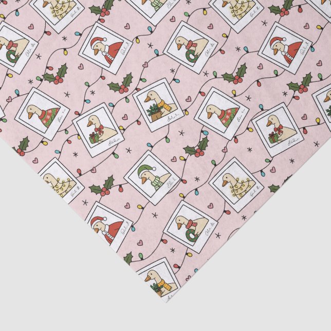 Papel de Seda Rosa Gansos de Natal Desenhados à Mã (Detalhes)