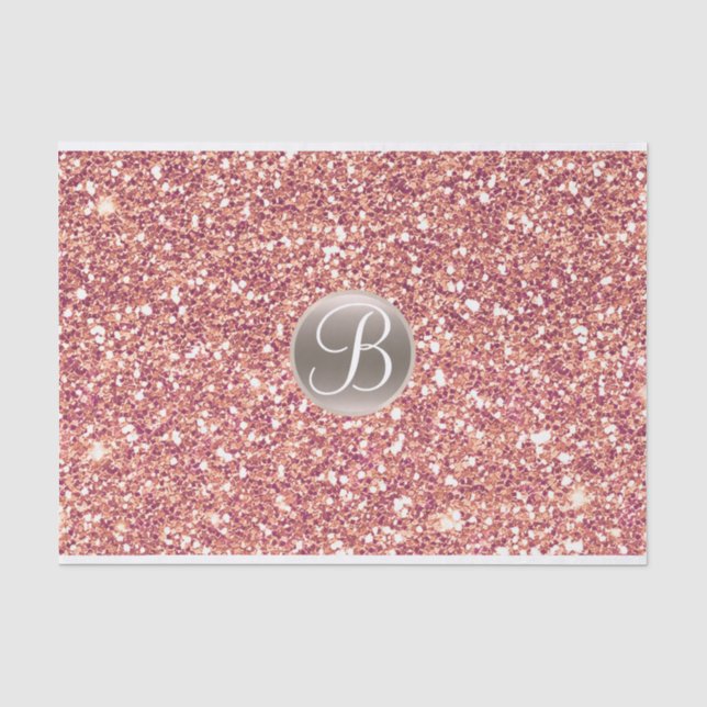 Papel de Seda Rosa Glitter Brilho Glam Monograma I (Frente )