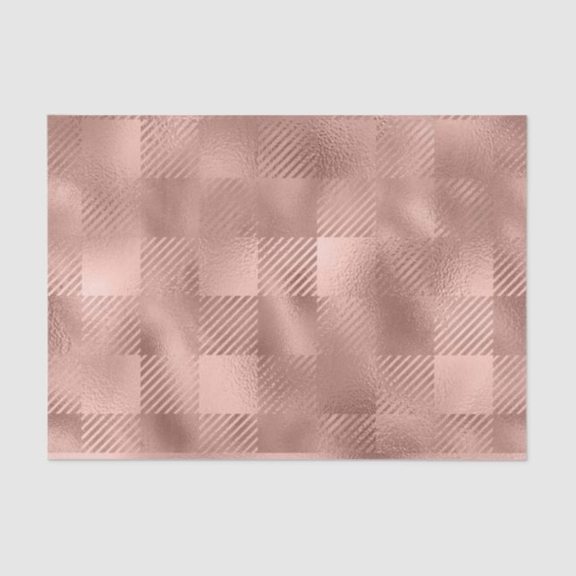 Papel De Seda Rosa gold Foil Look Buffalo Xadrez Gingham (Frente )