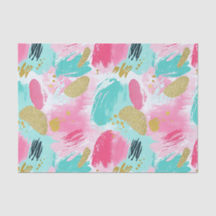 Papel De Seda Rosa Menta Suave Dourado Primavera Pinceladas Abst