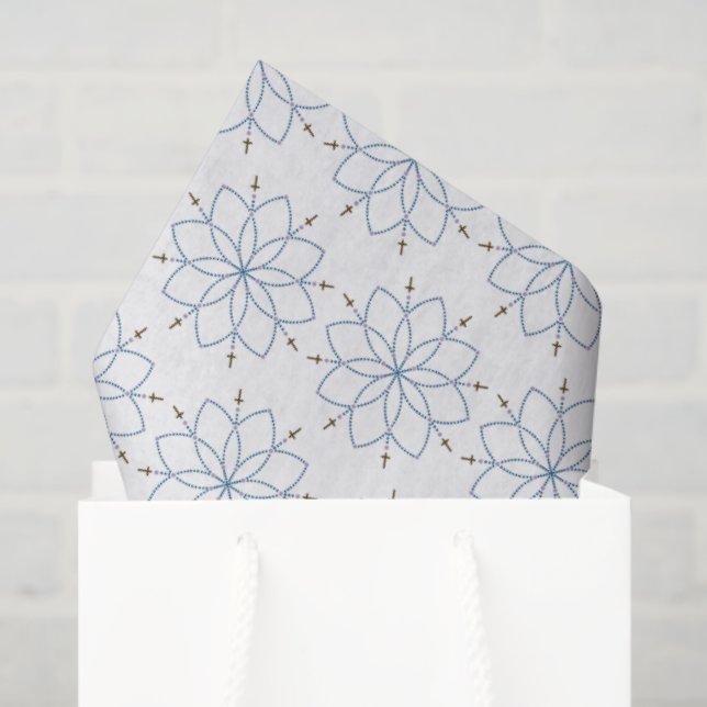 Papel De Seda Rosa Mística Flor Azul (Sacola de presentes)