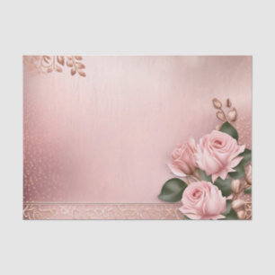 Papel De Seda Rosa oral Dourado Botânico