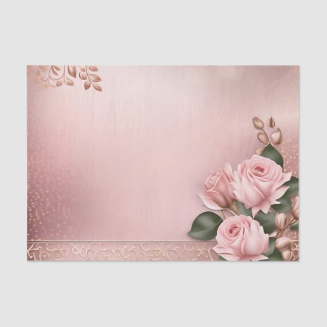 Papel De Seda Rosa oral Dourado Botânico (Frente )