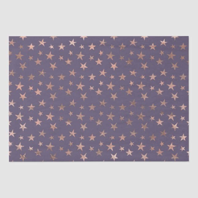 Papel De Seda Rosa Ouro Glamouroso com Estrelas Lavanda (Frente )