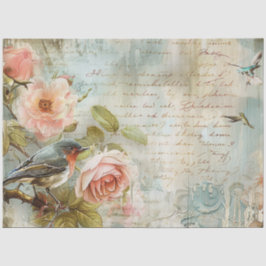Papel De Seda Rosa Pássaros Decoupage Rosa Antigo