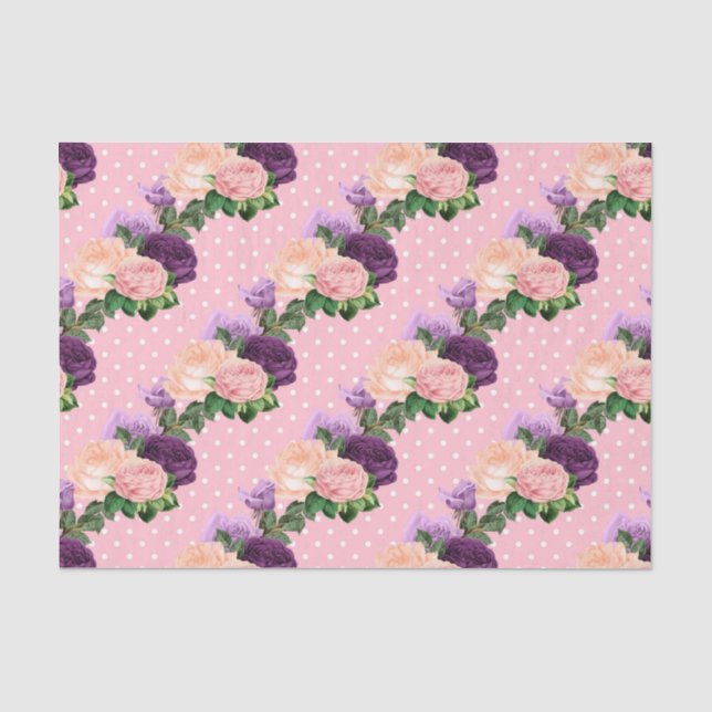 Papel De Seda Rosa Pêssego e Lilás Lavanda Floral (Frente )