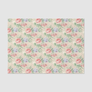 Papel De Seda Rosa Rosa Rosa Rosa Vintage e Padrão Flor Azul