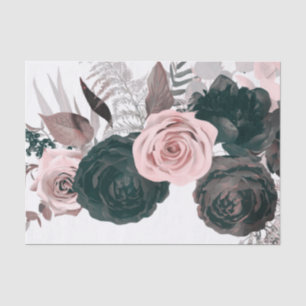 Papel De Seda Rosa Suave e Preto Floral Verde Branco Casamento
